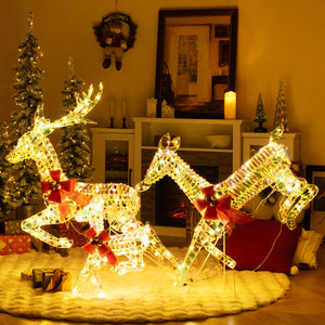 3-Piece Lighted Christmas Reindeer Family with LED Lights and Bows