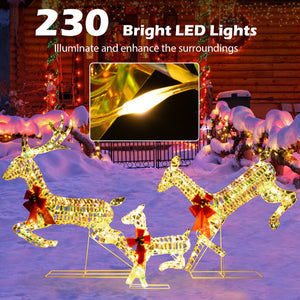 3-Piece Lighted Christmas Reindeer Family with LED Lights and Bows