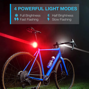 Lightweight USB Rechargeable Bike Light Set Super Bright Front Headlight And Rear LED Bicycle Light 4 Light Mode Options USB Rechargeable Bike Light Set LED Bicycle Front Headlight And Rear Taillight Lithium Battery 650mAh