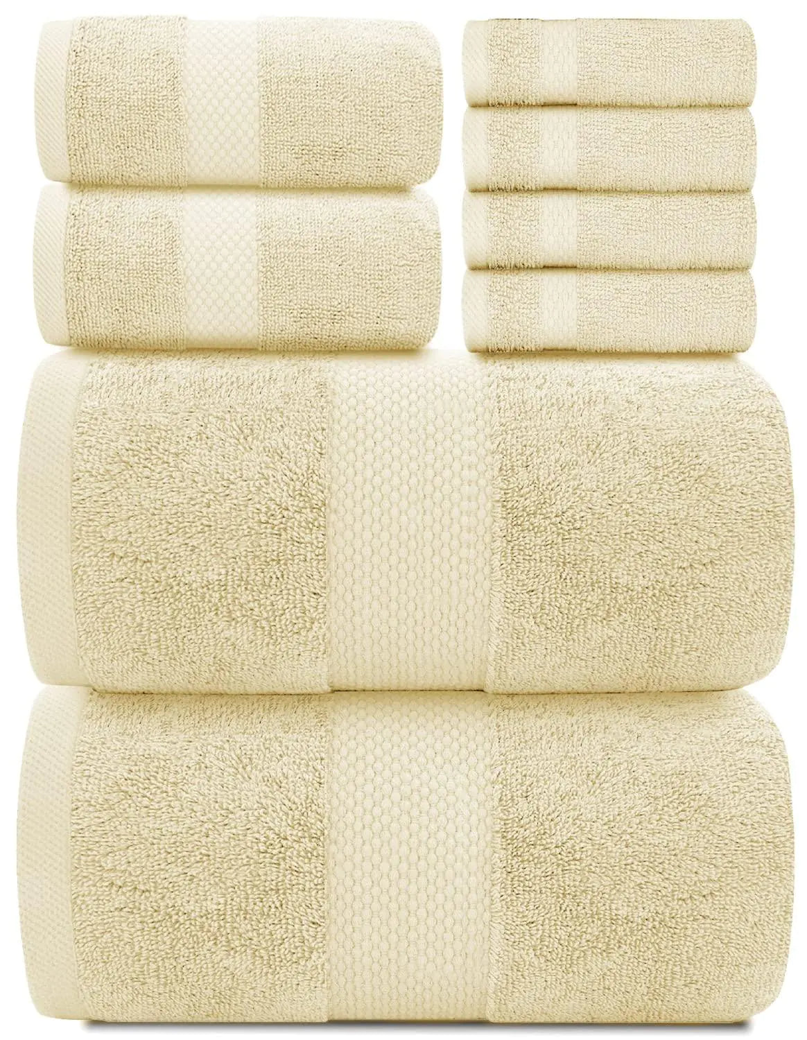 Luxury Beige Bath Towel Set 8 Pcs Combed Cotton Hotel Quality Absorbent Beige