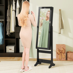 Lockable Freestanding Jewelry Cabinet Armoire with Full-Length Mirror and Lights-Black