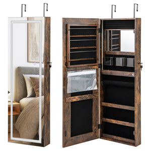 42.5 Inches Lockable Jewelry Mirror Wall Cabinet with 3-Color LED Lights-Rustic Brown