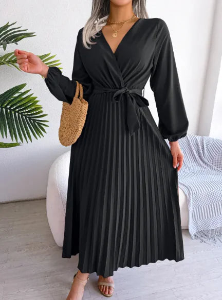 Elegant Cross Pleated Maxi Dress