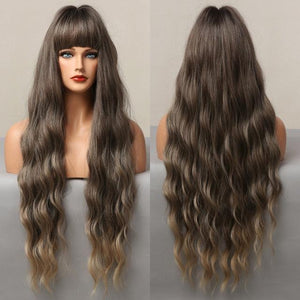 Long Dark Brown Synthetic Wigs for Women Silky Wavy Wig With Air Bangs Heat Resistant Fiber Cosplay Daily Party Replacement Wig Wigs For Black Women Cosplay Wigs For Women