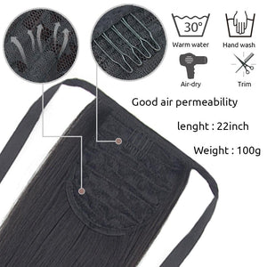 Long Straight Synthetic Hairpiece Ponytail Hair Natural Wrap Around Ponytail Chip in Hair Extensions Pony Tail Wig Synthetic Long Pony Tail Natural Black Comb In Ponytail Hair Pieces For Women