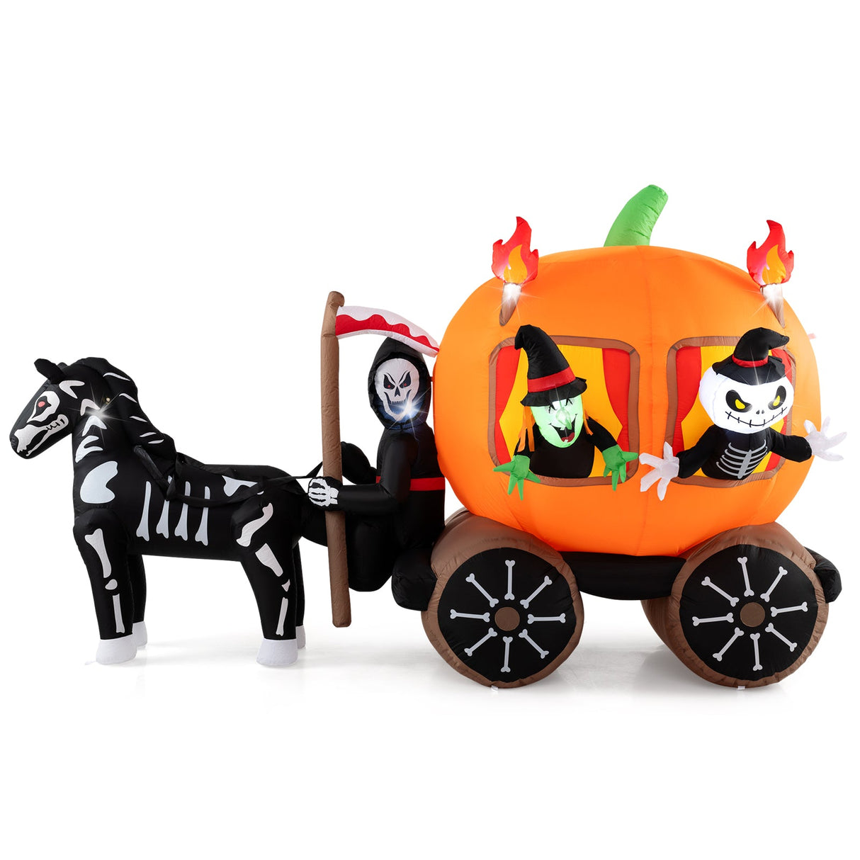 10.2 Feet Long Halloween Inflatable Carriage with Pumpkin and 2 Ghosts by DirectDeals