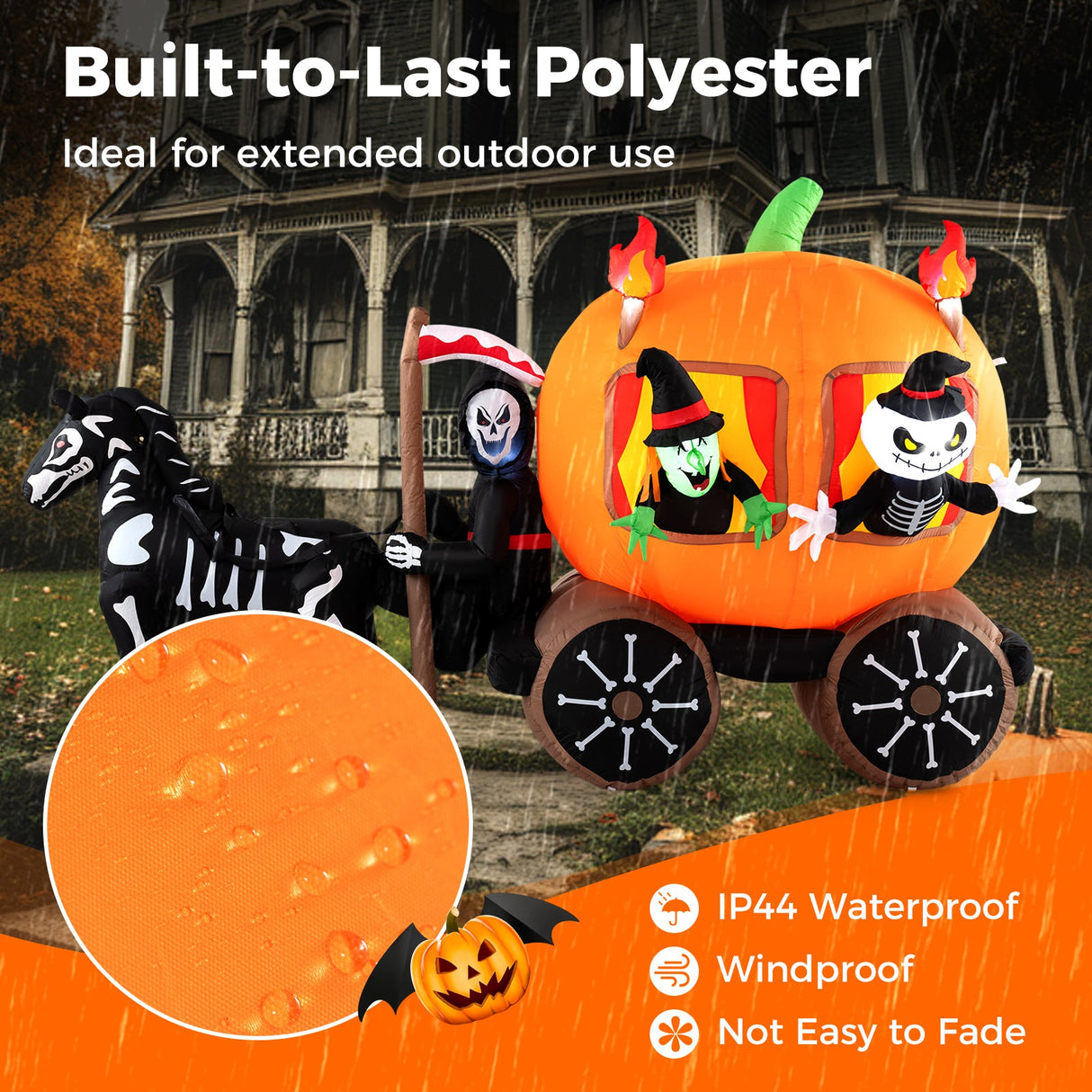 10.2 Feet Long Halloween Inflatable Carriage with Pumpkin and 2 Ghosts by DirectDeals