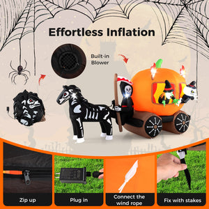 10.2 Feet Long Halloween Inflatable Carriage with Pumpkin and 2 Ghosts by DirectDeals