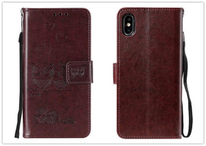 Love Couple Leather Case For iPhone 12 11 Pro  mini Phone Flip Wallet Soft Cover Shockproof Floral Cute Modern Leather Wallet Phone Case For iPhone