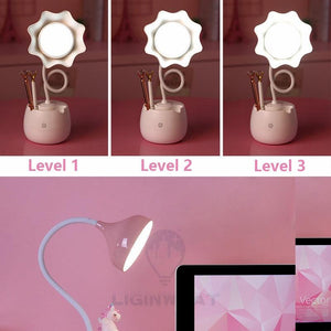 Lovely 3 Levels Dimmer Reading Table Lamp Pen Case Base Student LED Desk Lamp Girls Charge Bedside Lamp for Bedroom Studyroom Cute Study Lamps for Bedroom Décor