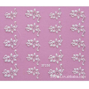 Lovely 3D flower design Water Transfer Nails Art Sticker Decals Girl Women Manicure Tools Nail Wraps Decals Decoration White Feather Lace Flower Leaf Carving Design Exquisite Pattern Nail Art Supplies Self-Adhesive Nail
