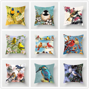 Lovely Bird Polyester Cotton Cushion Cover Bird On The Tree Accent Decorative Throw Pillow Case Hand Painted Cushion Cover Cute Bird Pillow Shells Flower Pattern Pillow Covers Decorative For Sofa Bed Living Room Luxury New Stylish Pillows 45x45cm