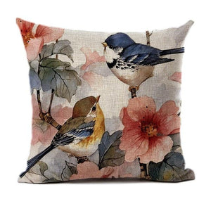 Lovely Bird Polyester Cotton Cushion Cover Bird On The Tree Accent Decorative Throw Pillow Case Hand Painted Cushion Cover Cute Bird Pillow Shells Flower Pattern Pillow Covers Decorative For Sofa Bed Living Room Luxury New Stylish Pillows 45x45cm