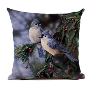 Lovely Bird Polyester Cotton Cushion Cover Bird On The Tree Accent Decorative Throw Pillow Case Hand Painted Cushion Cover Cute Bird Pillow Shells Flower Pattern Pillow Covers Decorative For Sofa Bed Living Room Luxury New Stylish Pillows 45x45cm