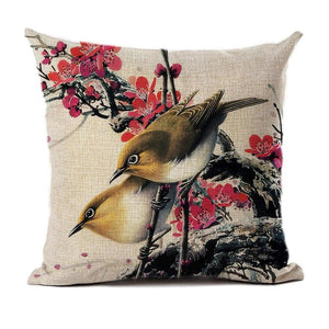 Lovely Bird Polyester Cotton Cushion Cover Bird On The Tree Accent Decorative Throw Pillow Case Hand Painted Cushion Cover Cute Bird Pillow Shells Flower Pattern Pillow Covers Decorative For Sofa Bed Living Room Luxury New Stylish Pillows 45x45cm