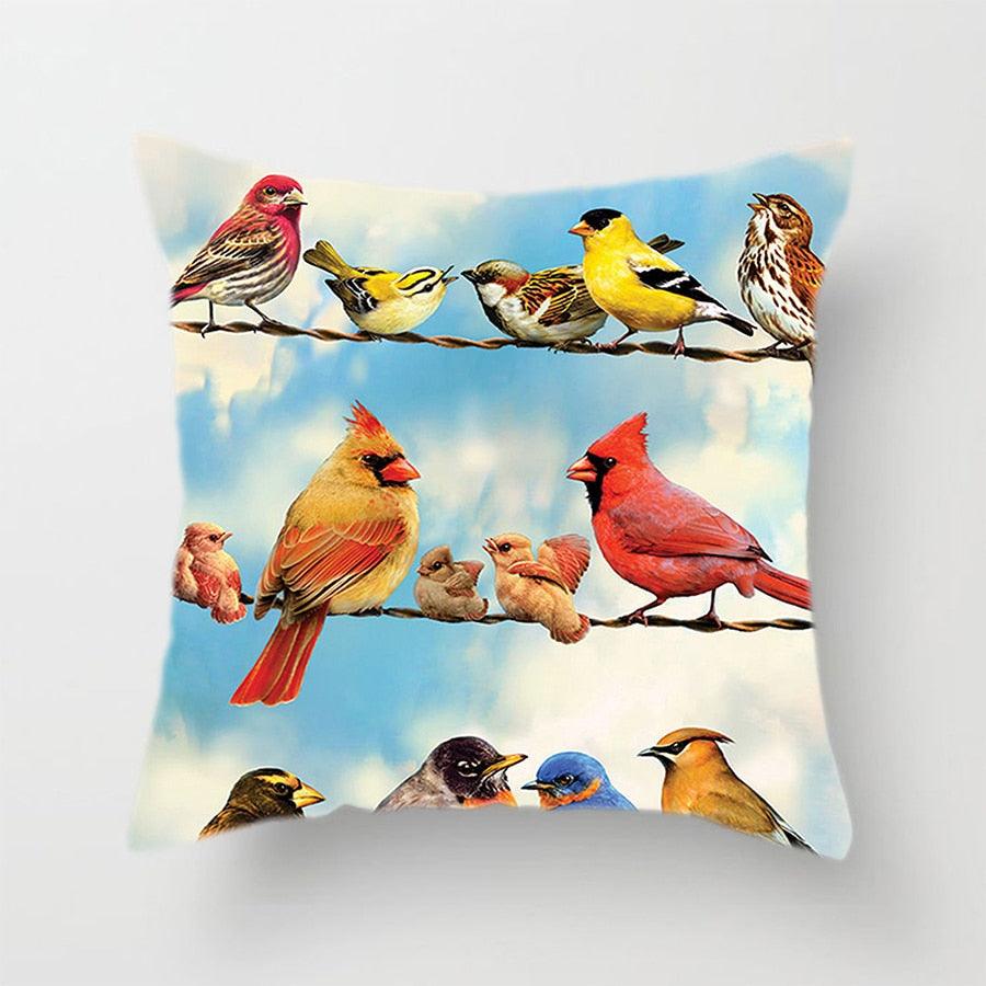 Lovely Bird Polyester Cotton Cushion Cover Bird On The Tree Accent Decorative Throw Pillow Case Hand Painted Cushion Cover Cute Bird Pillow Shells Flower Pattern Pillow Covers Decorative For Sofa Bed Living Room Luxury New Stylish Pillows 45x45cm
