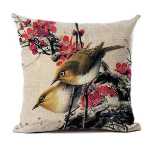 Lovely Bird Polyester Cotton Cushion Cover Bird On The Tree Accent Decorative Throw Pillow Case Hand Painted Cushion Cover Cute Bird Pillow Shells Flower Pattern Pillow Covers Decorative For Sofa Bed Living Room Luxury New Stylish Pillows 45x45cm