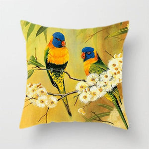 Lovely Bird Polyester Cotton Cushion Cover Bird On The Tree Accent Decorative Throw Pillow Case Hand Painted Cushion Cover Cute Bird Pillow Shells Flower Pattern Pillow Covers Decorative For Sofa Bed Living Room Luxury New Stylish Pillows 45x45cm