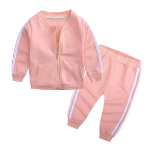 MYGBCPJS 2Pcs Baby Boys Girl Cotton Outfit Set Zipper Jacket Tops Pant Set Tracksuit Pink