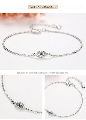 Lucky Eye Bracelet Sterling Silver Bracelets For Women Luxury Adjustable Eye Shaped Bracelet Cubic Zirconia Elegant Pendant Necklace Dainty Jewelry