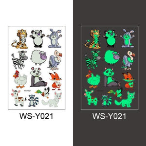 Luminous Tattoo Stickers Temporary Animal Tattoos Glow Paste on Face Arm Leg Fluorescent Waterproof Fake Tattoo For Kids Girls