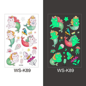 Luminous Tattoo Stickers Temporary Animal Tattoos Glow Paste on Face Arm Leg Fluorescent Waterproof Fake Tattoo For Kids Girls