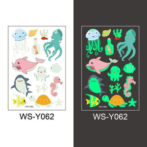 Luminous Tattoo Stickers Temporary Animal Tattoos Glow Paste on Face Arm Leg Fluorescent Waterproof Fake Tattoo For Kids Girls