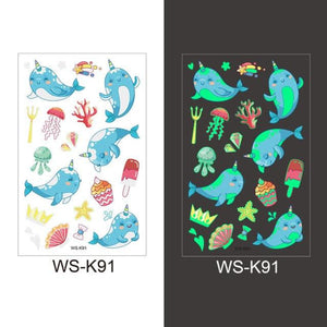 Luminous Tattoo Stickers Temporary Animal Tattoos Glow Paste on Face Arm Leg Fluorescent Waterproof Fake Tattoo For Kids Girls