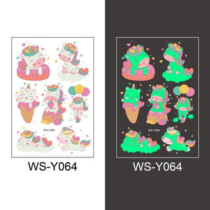 Luminous Tattoo Stickers Temporary Animal Tattoos Glow Paste on Face Arm Leg Fluorescent Waterproof Fake Tattoo For Kids Girls