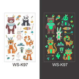 Luminous Tattoo Stickers Temporary Animal Tattoos Glow Paste on Face Arm Leg Fluorescent Waterproof Fake Tattoo For Kids Girls