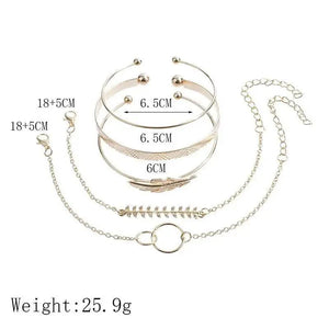 Luxruy Modern Bohemian Gold Color Moon Leaf Crystal Opal Open Bracelet Set for Women In Boho Beach Bangle Jewelry Style