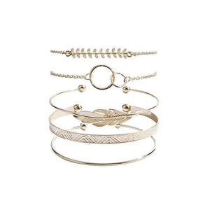 Luxruy Modern Bohemian Gold Color Moon Leaf Crystal Opal Open Bracelet Set for Women In Boho Beach Bangle Jewelry Style