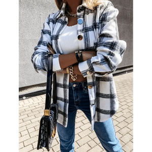 Luxurious Fashionable Women's Long Sleeve Plaid Shirt Coats Top Spring Autumn Casual Lapel Cardigan ,Jackets ,Outerwear,Streetwear