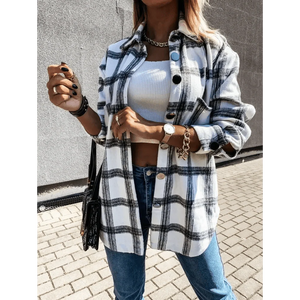 Luxurious Fashionable Women's Long Sleeve Plaid Shirt Coats Top Spring Autumn Casual Lapel Cardigan ,Jackets ,Outerwear,Streetwear