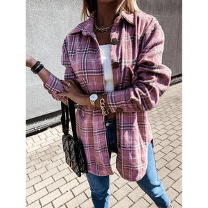 Luxurious Fashionable Women's Long Sleeve Plaid Shirt Coats Top Spring Autumn Casual Lapel Cardigan ,Jackets ,Outerwear,Streetwear