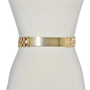 Luxurious Gold Wide Strap Elastic Belts For Women Elegant Metal Polished Plain Gold Belt Black Wide Strap Waistband for Women