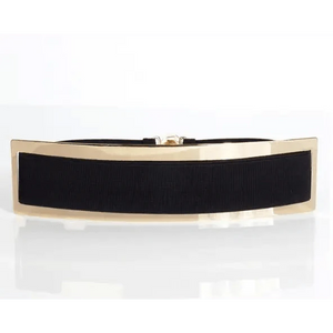 Luxurious Gold Wide Strap Elastic Belts For Women Elegant Metal Polished Plain Gold Belt Black Wide Strap Waistband for Women
