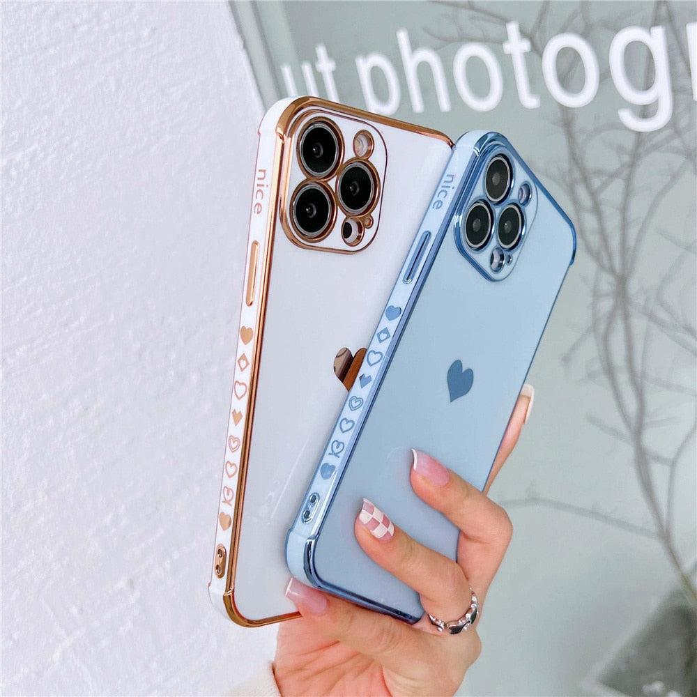 Luxurious Heart Soft Anti-Scratch Full Lens Protection Silicone Girls Shockproof Phone Case for iPhone Phone Case For iPhone 14 13 12 Pro 12Mini Soft Women Elegant Love Heart Shockproof Bumper Phone Case
