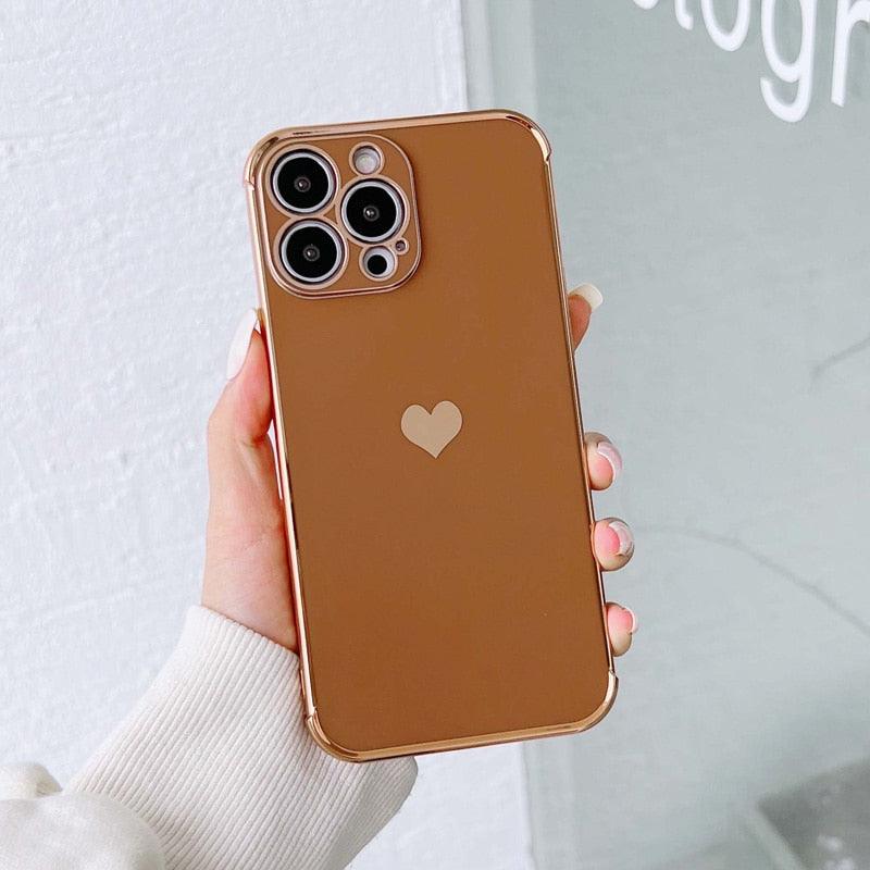 Luxurious Heart Soft Anti-Scratch Full Lens Protection Silicone Girls Shockproof Phone Case for iPhone Phone Case For iPhone 14 13 12 Pro 12Mini Soft Women Elegant Love Heart Shockproof Bumper Phone Case