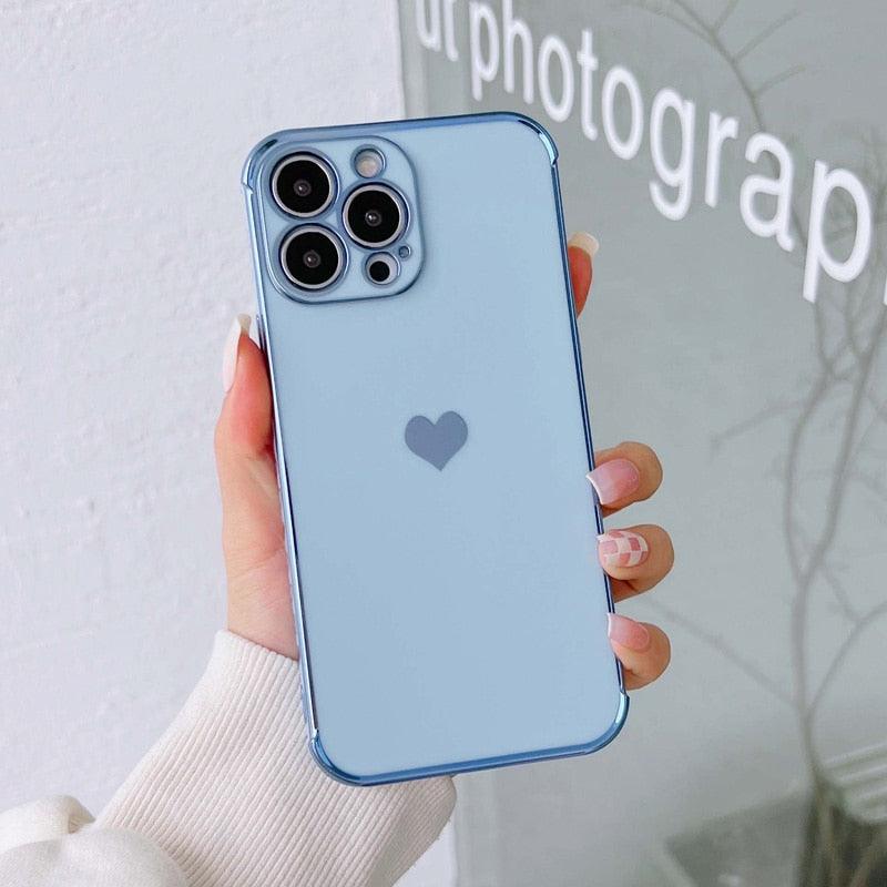 Luxurious Heart Soft Anti-Scratch Full Lens Protection Silicone Girls Shockproof Phone Case for iPhone Phone Case For iPhone 14 13 12 Pro 12Mini Soft Women Elegant Love Heart Shockproof Bumper Phone Case