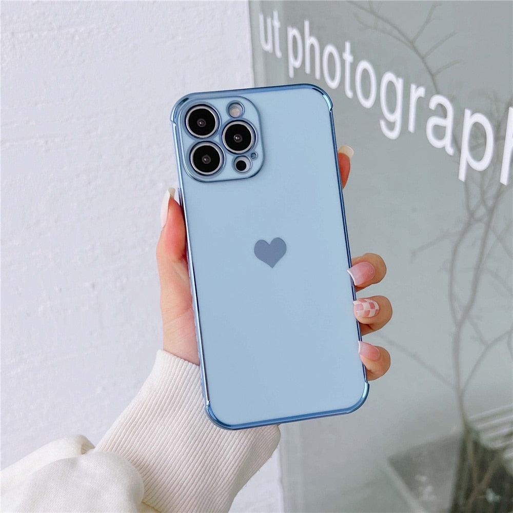 Luxurious Heart Soft Anti-Scratch Full Lens Protection Silicone Girls Shockproof Phone Case for iPhone Phone Case For iPhone 14 13 12 Pro 12Mini Soft Women Elegant Love Heart Shockproof Bumper Phone Case