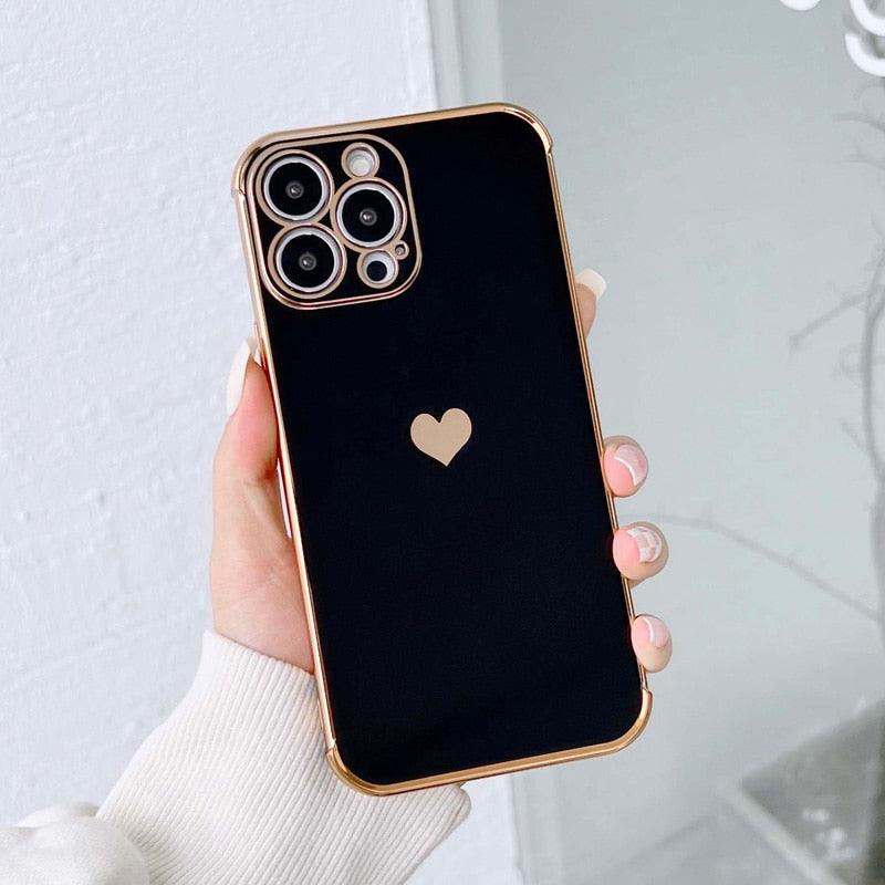 Luxurious Heart Soft Anti-Scratch Full Lens Protection Silicone Girls Shockproof Phone Case for iPhone Phone Case For iPhone 14 13 12 Pro 12Mini Soft Women Elegant Love Heart Shockproof Bumper Phone Case