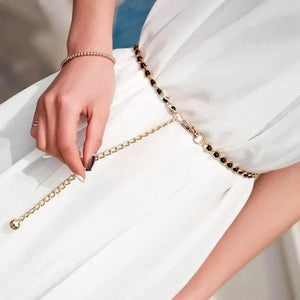 Luxurious Metal Adjustable Thin Strap Body Link Belts For Women Fashion Long Tassel Belly Metal Chain Waistbands For Women