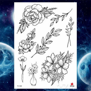 Luxury Big Tattoo Stickers Butterfly Body Arm Leg Tattoos Temporary Black Flower Rose Tattoos For Women's Adults