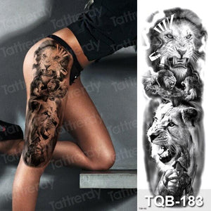 Luxury Black Temporary Tattoo Waterproof Big Lion Tattoo For Body Arm Legs Modern Large Design