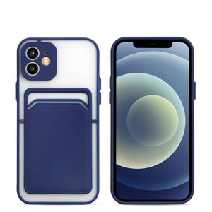Luxury Card Holder Wallet Case For iPhone 11 Pro Max 12 Mini X XR 7 8 Plus XS Max Hard Solid Color Clear Protection Cover  Soft Silicone Shockproof Back Cover