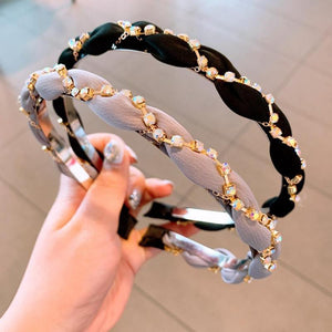 Luxury Crystal Rhinestone Cross Hair Bands For Girls Women Chiffon Stylish Headwear Korean Hair Bands Hoop New Fashion Gorgeous Hair Accessories For Women