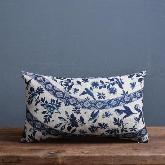 Luxury Decorative Throw Square Linen Pillowcase Blue And White Flower Bedroom Room Sofa Porcelain Printed Cushion Cover Decorative Sofa Throw Pillow Car Chair Home Decor Pillow Case Soft Design