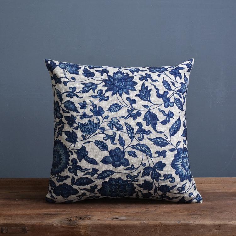 Luxury Decorative Throw Square Linen Pillowcase Blue And White Flower Bedroom Room Sofa Porcelain Printed Cushion Cover Decorative Sofa Throw Pillow Car Chair Home Decor Pillow Case Soft Design