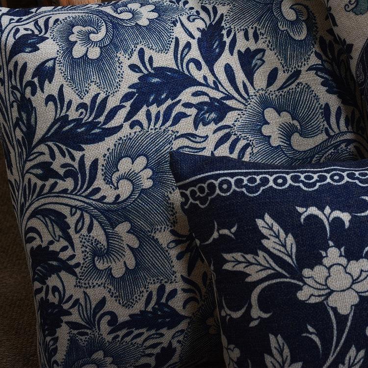 Luxury Decorative Throw Square Linen Pillowcase Blue And White Flower Bedroom Room Sofa Porcelain Printed Cushion Cover Decorative Sofa Throw Pillow Car Chair Home Decor Pillow Case Soft Design